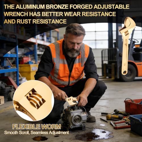 Hicarer 8 Inch Non-Sparking Adjustable Wrench, Aluminum Bronze Tool - size: 8 Inch/ Open Max 24mm