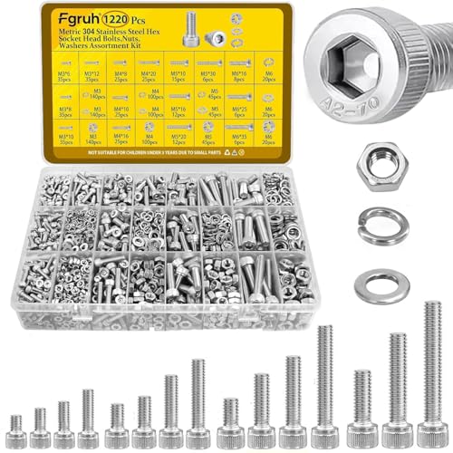 1220PCS M3M4M5M6 Metric Hex Socket Head Screws Assortment Kit - size: SS M3M4M5M6 1220pcs
