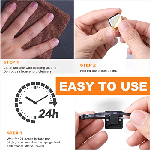 50 Pack 1.5 inch Zip Tie Adhesive Mounts Self Adhesive Cable Tie Base Holders with Multi-Purpose Tie wire clips with screw hole,Anchor stick on wire holder with 8 inch zip ties（Black） - color: 50 Pack 1.5" Black