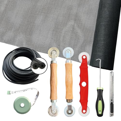 Sliding Screen Door & Window Screen Replacement Kit, 48"x118" Black Fiberglass Screen Mesh with Spline Roller Tool/Hook/Cutter/Ruler - Repair for Windows, Patio, Porch & Sliding Glass Doors - size: 8 in 1