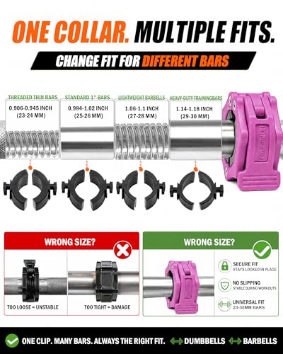 MAXRICH Ultra-Thin 1-Inch Barbell Clamps, Quick Release Weight Clips for 23–30mm Bars, Secure Barbell Collars for Home Gym - color: Pink