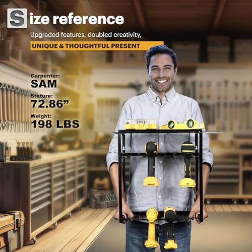 Spampur Power Tool Organizer, 8 Drill Holders Wall Mount, 3 Layer Heavy Duty Metal Storage for Garage Organization, Tools Storage with Hooks, Screwdriver Hammer Holder, Father's Day Mens Birthday Gift | Garage Organization, Tools Storage with Hooks, Screw