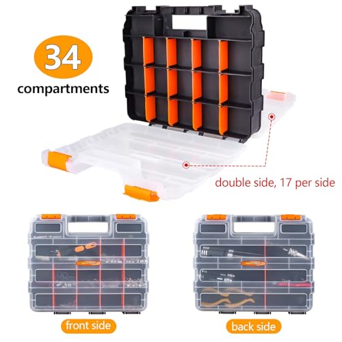 HobbyPark RC Hardware Organizer Box Adjustable Compartments Removable Dividers Durable Plastic Double Side Tools Box Screw Organizer For Nuts, Bolts, Screws, Nails, Small Parts, Tools - size: 12.75" x 10.63" x 3.15"