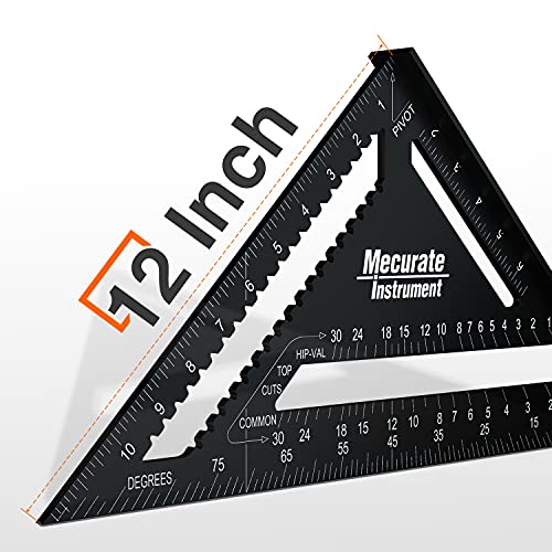Mecurate 12 Inch Heavy-Duty Aluminum Alloy Triangle Rafter Square, Durable Carpenter's Layout Tool with Easy-to-Read Scales for Angle Measurement, Marking & Cutting Guide - size: 12 Inch