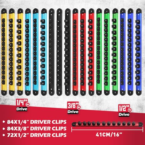 18-Piece Magnetic Socket Holder Organizer Set (Holds 240 Sockets), Heavy Duty 1/2, 3/8, 1/4-Inch Socket Racks Premium Quality Socket-Clip Rail Holder Aluminum Sockets Rack Kit for Tool Box Drawer - style: 18-Piece Alum. Master Set (Holds 240)