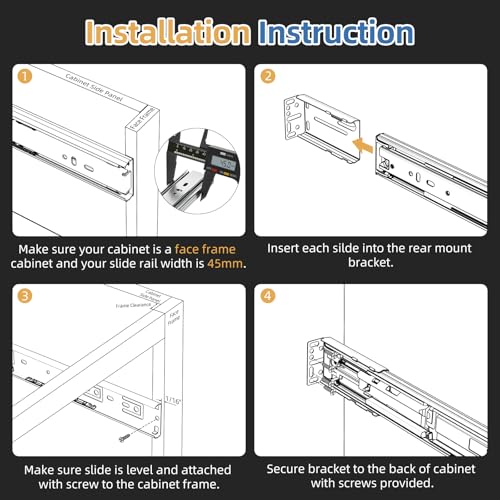 Furniware 5 Pairs Rear Mounting Bracket for 45mm Width Ball Bearing Glides