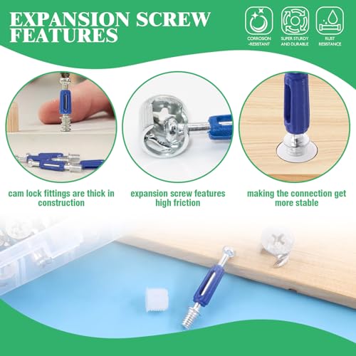 150Pcs 3-in-1 Furniture Cam Lock Nut Connectors Fittings with Dowels, Fastener Connecting Lock Nut Bolt for Closets Bed Furniture Connecting