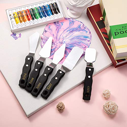 Honoson 5 Pcs Large Palette Knife Set, Stainless Steel Wood Handle