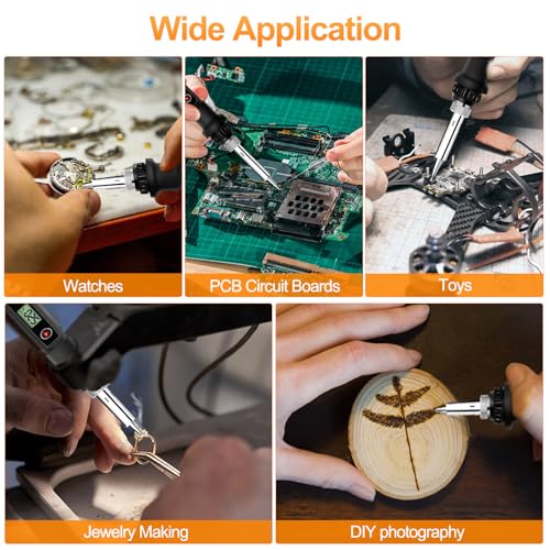 80W LCD Soldering Iron Kit Adjustable Temp 180-520℃ Precision Soldering Gun | 15s Fast Heating Electronics Soldering Kit with 50g Solder Wire, Flux, 5 Soldering Tips, Desoldering Pump, Stand, Tweezers