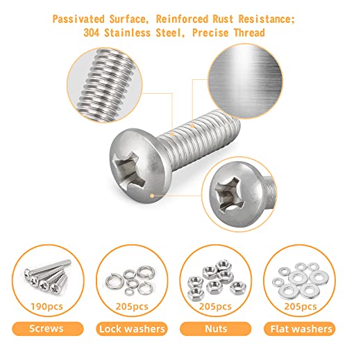 815pcs Machine Screws Assortment Kit,#10-24 #8-32 #6-32 Phillips Pan Head nut and Bolt Assortment Kit (with Lock&Flat washers・Wrenches) Stainless Steel Screw Bolt nut washers Assortment kit with case - size: #6-32 #8-32 #10-24, style: Pan head