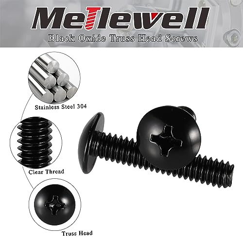 Mellewell #10-24 x 1/2" Truss Head Machine Screws, Full Thread, 18-8 Stainless Steel, Black Finish, Quantity 50 - color: Black, size: #10-24 x 1/2"