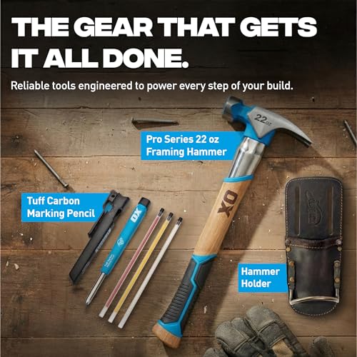 OX 22 oz Framing Hammer Milled Face with Rubber Grip Wood Handle Hammers with American Hickory - Claw Martillos De Construccion - style: 22-oz Hammer + Steel shaft & Grip