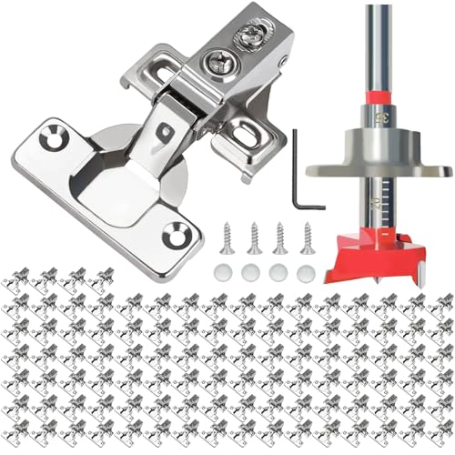 BESTEEL 100 Pack 1/2 inch Overlay Soft Close Cabinet Door Hinges for Kitchen Cabinet Hinge, 100 Degree Opening Angel, Stainless Concealed Kitchen Cabinets Hinge Self Closing with Drilling Tool &Manual - size: 100 PCS
