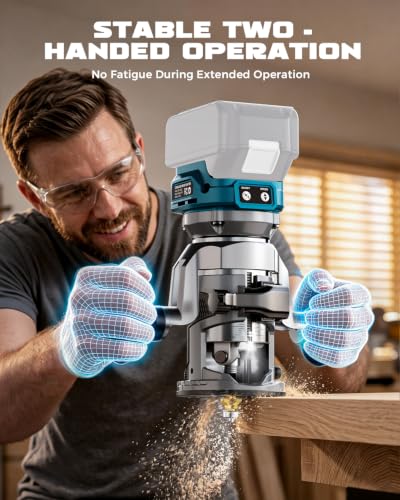 DIYTOOLIFZ Cordless Compact Router Compatible with Ma-kita Battery(Tool Only), with Double-Handle Router Fixed Base,800W 30000 RPM Brushless Wood Router, 15 Router Bits