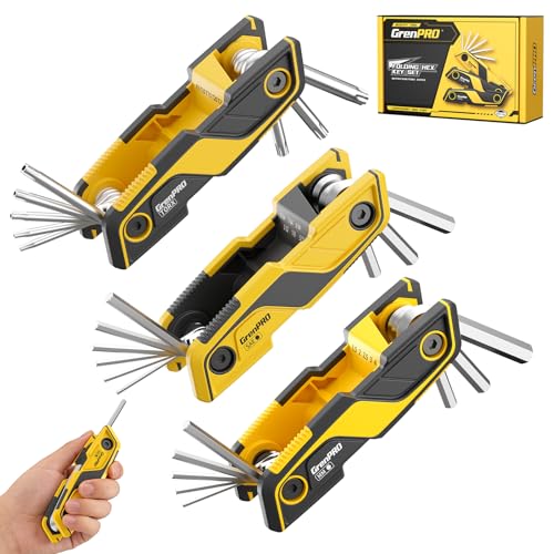 GRENPRO 3 Pack Folding Allen Wrenches Set Metric&SAE Hex Key Torx Star Tool