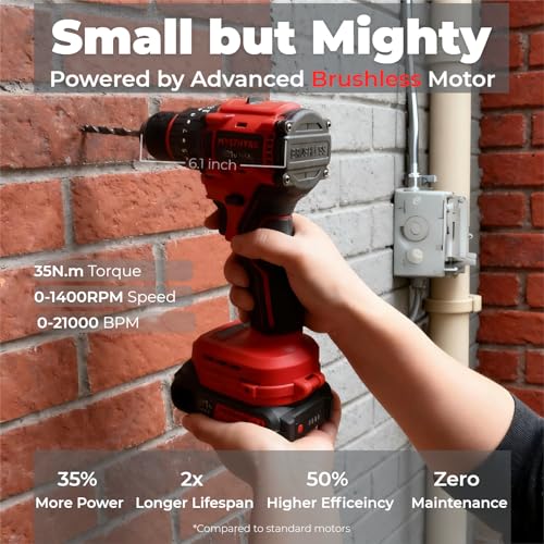 21V MAX Cordless Brushless Hammer Drill, Electric Power Drill Set