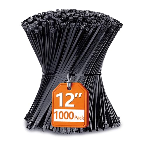 Zip Ties 12 inch with 45 lb Tensile Strength, Black Cable ties, 1000 Pack, ANOSON - size: 12"/1000 Pack (45 Lb)