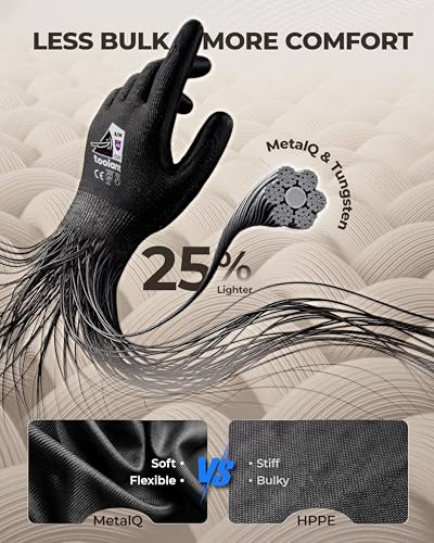 toolant A6/A9 ANSI & EN388 Certified Metal Q ComfyCut Cut Resistant Gloves - color: Black, size: Medium