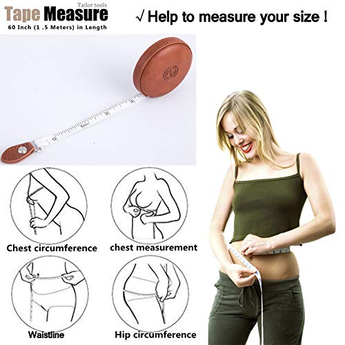 Sewing Tape Measure, Medical Body Cloth Tailor Craft Dieting Measuring Tape, 60 Inch/1.5M Dual Sided Retractable Ruler with Push Button Round - color: Brown 1 pack