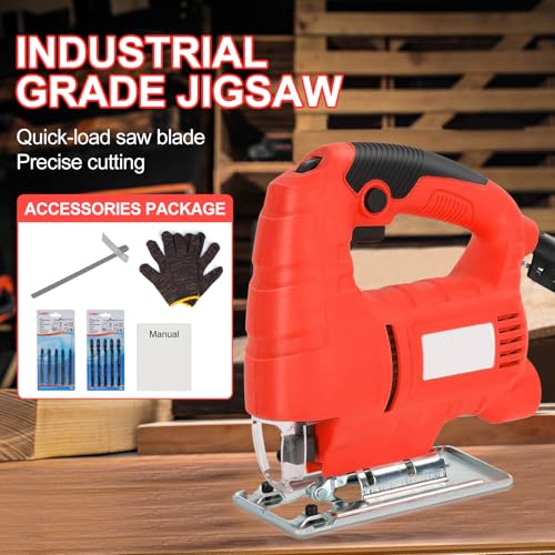 Jadeshay Electric Jig Saw, 800W 6-Speed Adjustable Woodworking Tool with Tilt & Precision Cutting