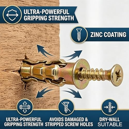 6×14mm Short Expansion Screw Set for Cabinet Hinge Repair & Stripped Thread Restoration, Secure Door Hinge Fastening, Fits 6mm Drill Holes in Wood, Tile, Stone(50)