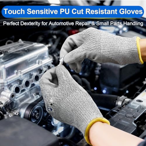 Dowellife Cut Resistant Work Gloves for Men & Women - ANSI A5 & EN388 Level 4, Breathable PU Coated, Grey Non-Marking - for Gardening, Fishing, Automotive, Construction, Wood Carving (Small, Grey) - size: Small (Pack of 2)