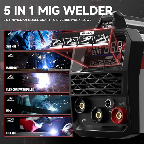 ANDELI 110V/220V MIG Welder 135A ，PULSE Flux Core/Lift TIG/Stick 4-in-1 - color: Red1