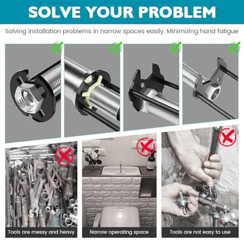 2Pcs Multifunctional Basin Wrench Set,7Sizes Faucet Wrench with Gloves,Universal Under Sink Plumbers Tool,Two-Shaft Design Four-Jaw Hex Faucet tool for Kitchen & Bathroom(Black)
