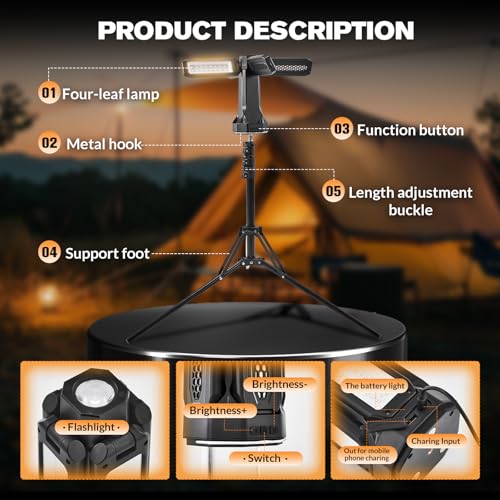 SakerNeo Rechargeable Camping Light with Stand 20000mAh,Work Light - style: BLACK