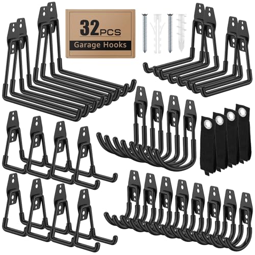 32-Pack Heavy Duty Wall Mount Garage Hooks - color: 32 Pack Black