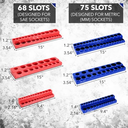 Bates- Magnetic Socket Organizer Set, 6 Pack, 1/2", 1/4" and 3/8" - color: Blue & Red, size: 6 Pack