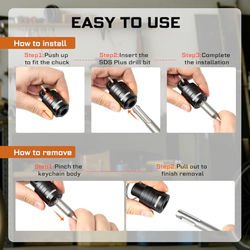 Geinxurn 12Pcs Bit Holder Keychain Set,1/4" Hex & SDS Shank Quick Release and Change Drill Bit Organizer with SDS Plus Rotary Hammer Drill Bits and Screwdriver Bit for Masonry Construction Worker - size: 1/4 in