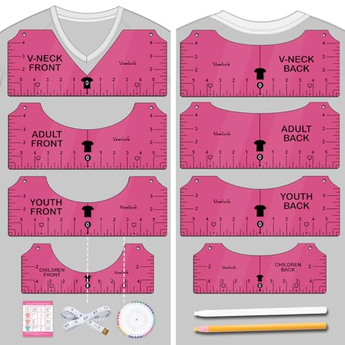 Vowlove Shirt Ruler for Heat Press, T-Shirt Design Alignment Tool - color: 02 Pink