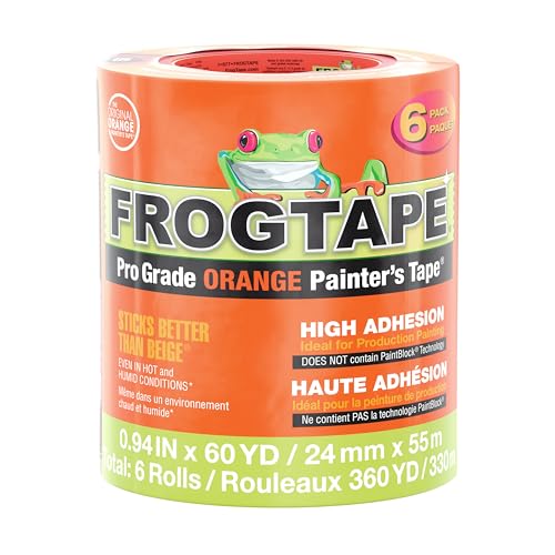 FrogTape ProGrade Orange Painters Tape 1 Inch Wide (0.94 in x 60 yd), High Adhesion Masking Tape for Indoor & Outdoor Applications, Orange, 6 Roll Pack (105673) - size: 6 Rolls, 0.94" x 60 Yds