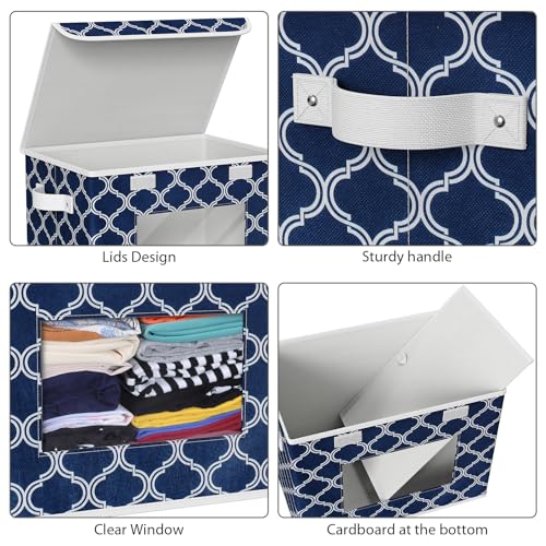Univivi Fabric Foldable Storage Boxes with Lids, 4 Pack, Blue Lantern - color: Blue Lantern