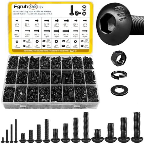 2200PCS M2M3M4M5 Metric Hex Socket Button Head Screws Assortment Kit - size: M2M3M4M5 2200pcs
