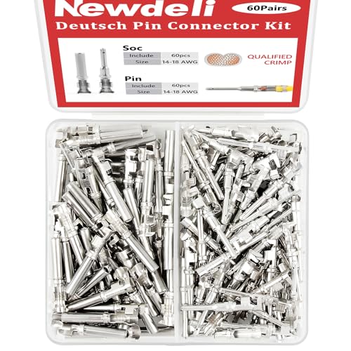 Newdeli 60 Pairs Deutsch Connector Pins and Sockets Stamped Contacts Size 16 Open Barrel Pin Connector Kit for 14-18AWG Wire - Male Pin Connectors 1060-16-0122 & Female Socket Contacts 1062-16-0122 - size: 60 Pairs - Size 16