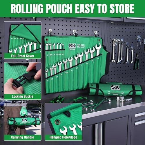 SK Combination Wrench Set, Metric 6 to 32mm, SAE 1/4" to 1-1/4", 42-Piece - size: Metric & SAE 6 to 32 mm