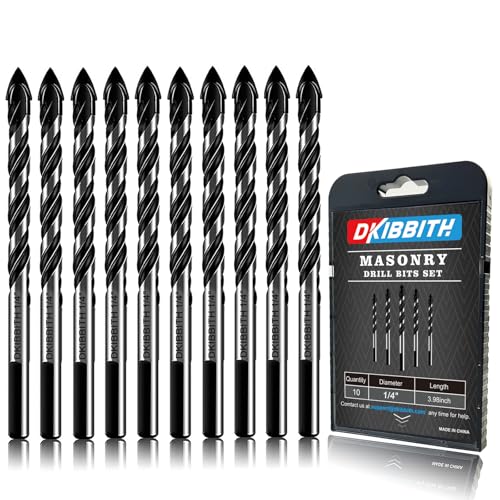 10-Piece 1/4" Masonry Drill Bits for Tile Glass Ceramic Wall Brick Stone Soft-Metal Wood, 1/4 Inch Concrete Drill Bits Cement Drill Bit Set, 3-Flat Shank, YG8 Carbide Tungsten Steel Alloy Tip 6mm - size: 10 Piece 1/4 Inch Drill Bit Set