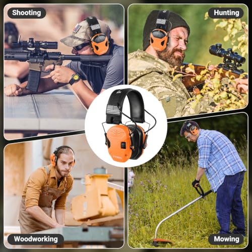 Electronic Shooting Ear Protection w/Gel Pads, 23dB NRR Active Noise Reduction & 3X Amplification Headset for Shooters - color: Orange