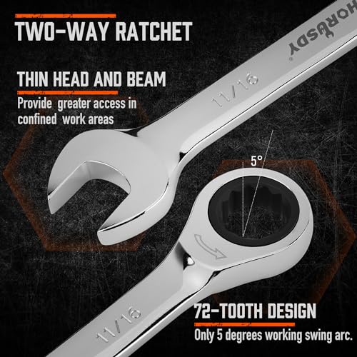 HORUSDY 24-Piece Ratcheting Wrench Set | Metric and SAE | Ratchet Combination Wrenches Set with Organizer | 72-Tooth | Chrome Vanadium Steel | 6-18 mm & 1/4” to 3/4“ (24-Piece) - style: 24-Piece