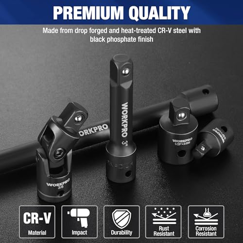 WORKPRO 9-Piece Impact Socket Extension Set, 1/4", 3/8" & 1/2" Drive, CR-V - style: 9PCS