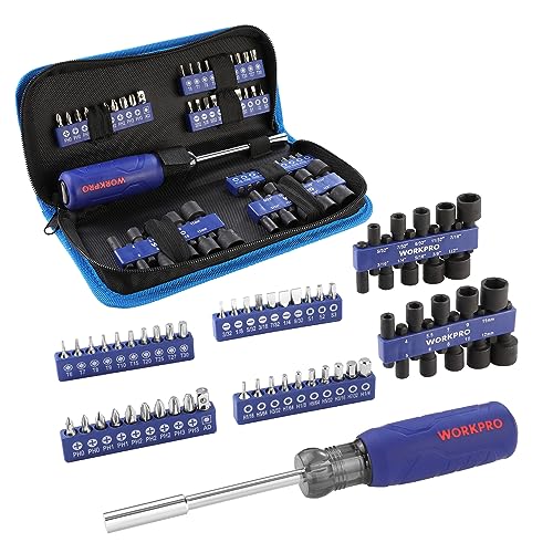 WORKPRO 61PC Magnetic Screwdriver Bits & Nut Driver Set with Organizer Bag, DIY Tools & Equipment for Men Women Mechanic, Herramientas Tool Bit Kit Home Improvement Gift, Metric & SAE