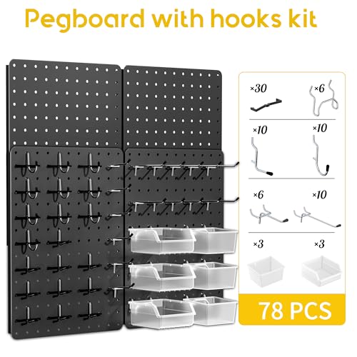 Pegboard Organizer Kit,4 Pack 14.76x10.82 in Metal Panels with 6 Bins,Black - color: Black, size: 14.76"x10.82"- 4 Pcs