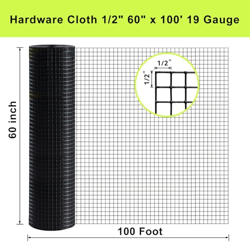 Hardware Cloth 1/2inch 60"x100' 19 Gauge PVC Coated Snake Fence - size: 1/2" x 1/2" 60" x 100'