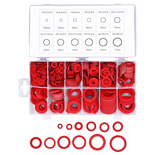 Fiber Flat Washers, Red Steel Paper Felt Washer Assortment 600Pcs