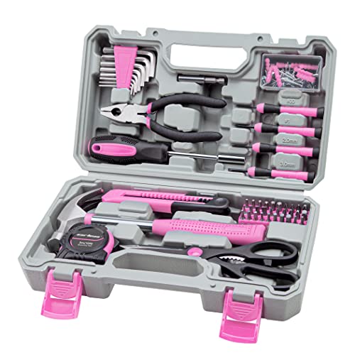 CARTMAN Complete Household Tool Set, Pink Hand Kit With Storage Case - color: Light Pink