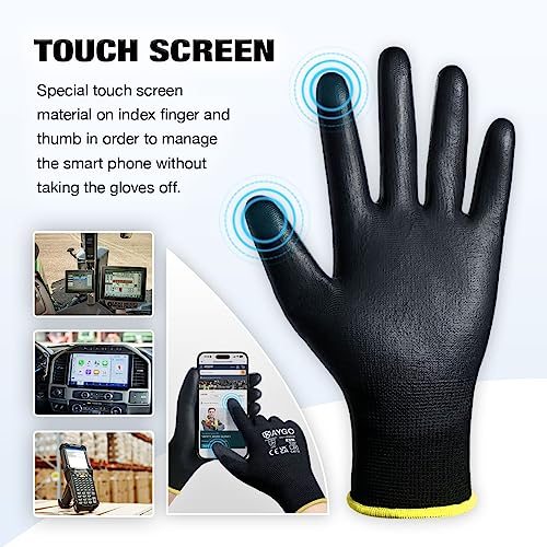 KAYGO Safety Work Gloves, PU Coated, 2-Finger Touchscreen, KG11P - color: Black (Touch Screen), size: X-Large