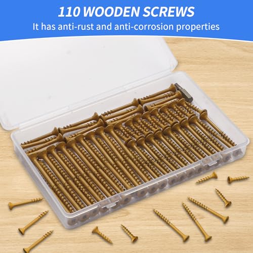 Outdoor Wood Deck Screw Kit, Bronze Rust-Resistant Epoxy Coated, T25 Star Drive (Bit Included), 110-Piece Assorted Set, Heavy-Duty for Timber/Log/Landscaping, Exterior Use