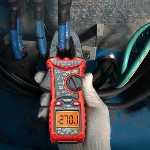 KAIWEETS HT206D Digital Clamp Meter T-RMS 6000 Counts, Multimeter Voltage Tester Auto-ranging, Measures Current Voltage Temperature Capacitance Resistance Diodes Continuity Duty-Cycle (AC/DC Current) - size: 6000 Counts